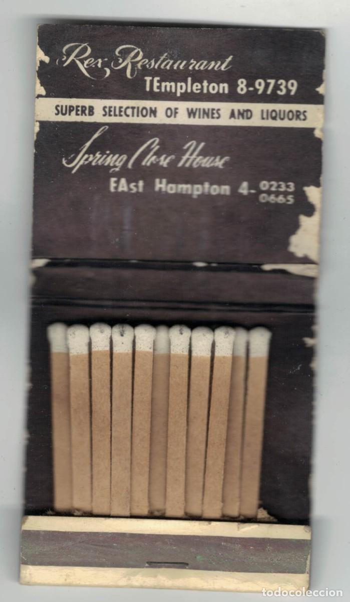 Cajas de cerillas: Caja de cerillas Rex Restaurant &ndash; Spring Close House &ndash; East Hampton L.I. &ndash; a&ntilde;os 50‑60