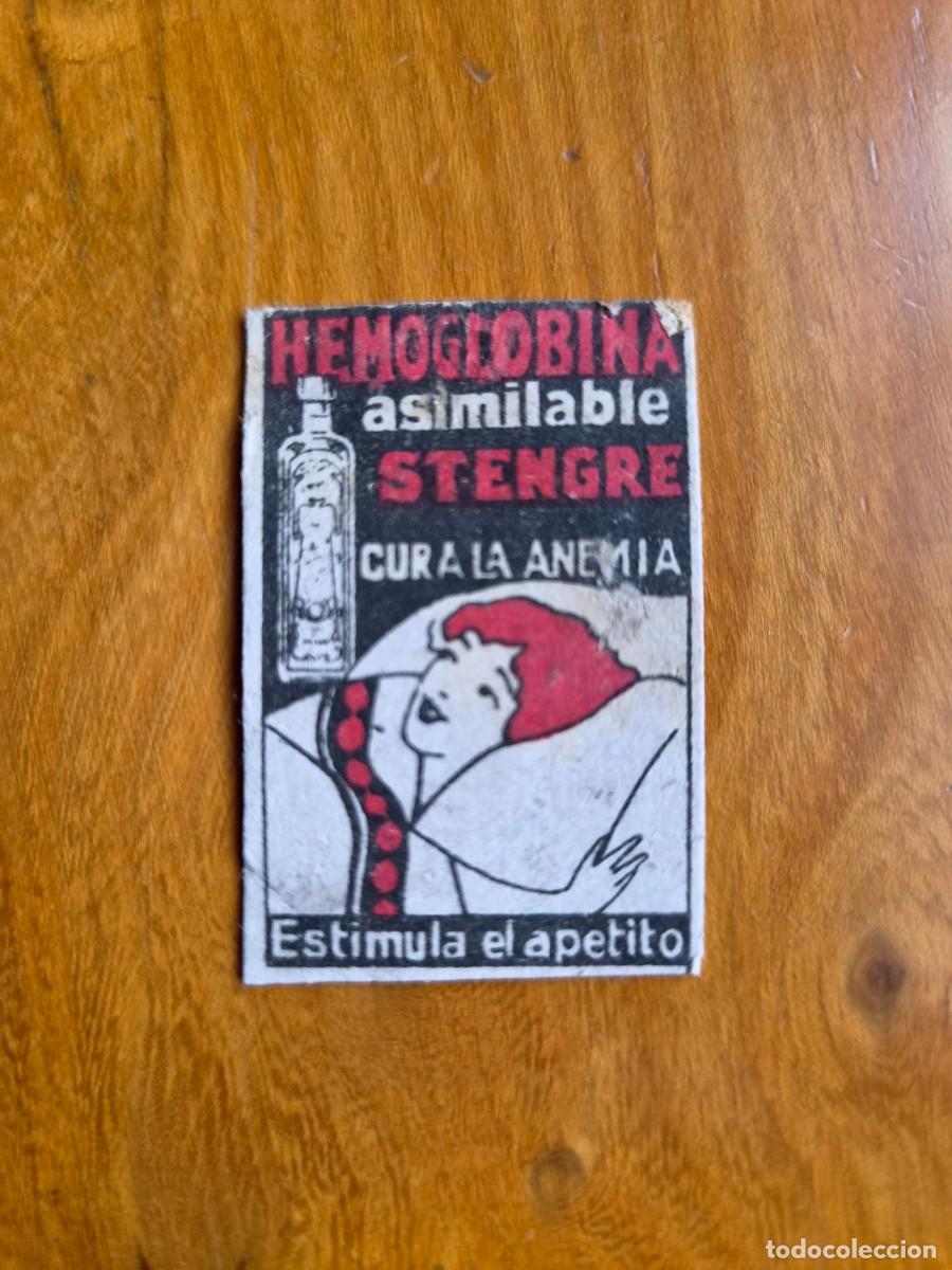 Cajas de cerillas: HEMOGLOBINA STENGRE - ANTIGUO CROMO PUBLICITARIO CAJA CERILLAS A&Ntilde;OS 20