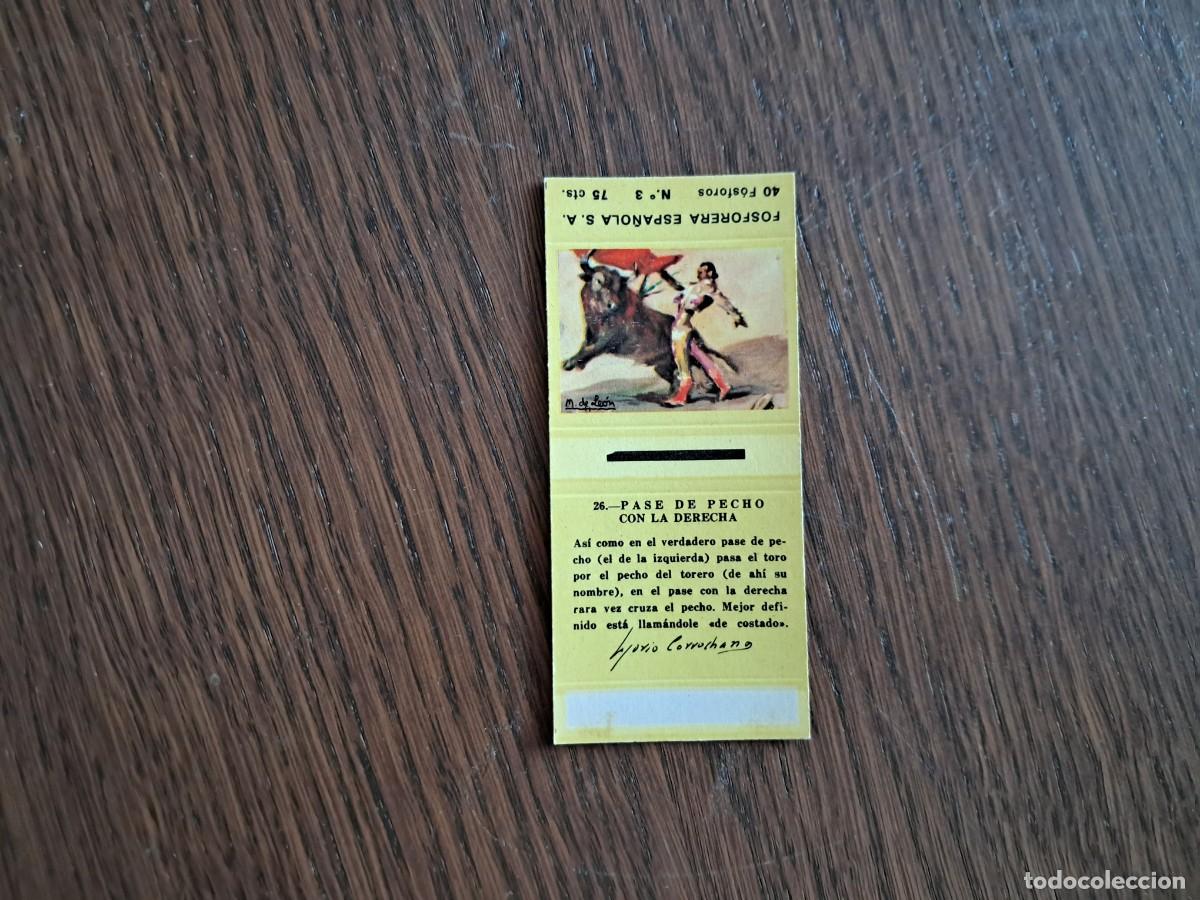 Cajas de cerillas: Caja de cerillas - Tauromaquia - N&ordm; 26 pase de pecho derecha - Fosforera Espa&ntilde;ola n&ordm; 3, a&ntilde;os 60-70.