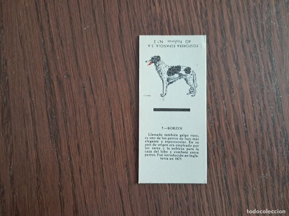 Cajas de cerillas: Caja de cerillas - Perros - N&ordm; 5 Borzoi - Fosforera Espa&ntilde;ola n&ordm; 2, a&ntilde;os 60-70.