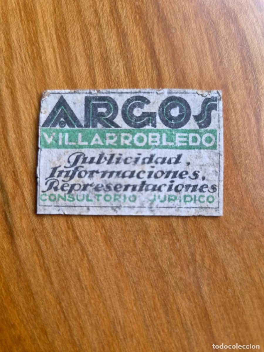 Cajas de cerillas: ANTIGUO CROMO PUBLICITARIO CAJAS CERRILLAS A&Ntilde;OS 20 - ARGOS , VILLARROBLEDO