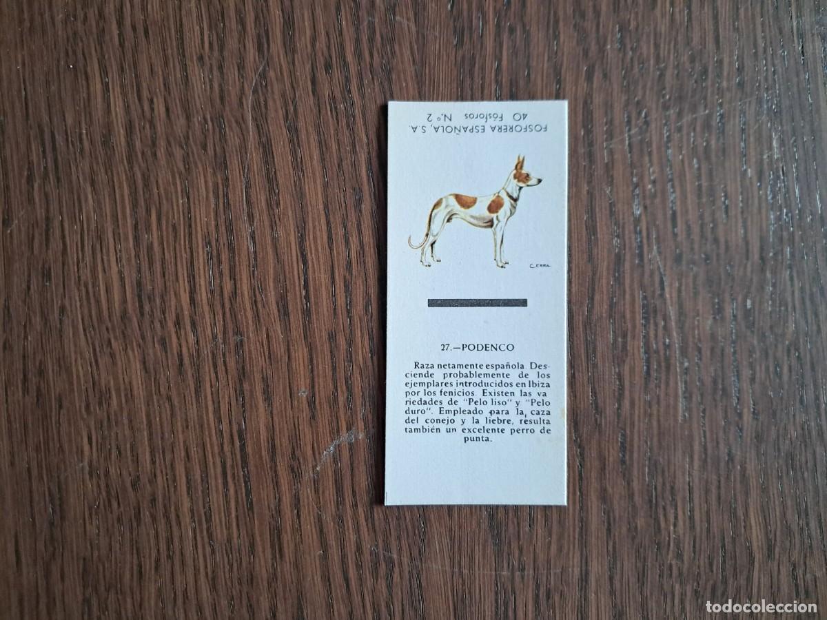 Cajas de cerillas: Caja de cerillas - Perros - N&ordm; 27 podenco - Fosforera Espa&ntilde;ola n&ordm; 2, a&ntilde;os 60-70.