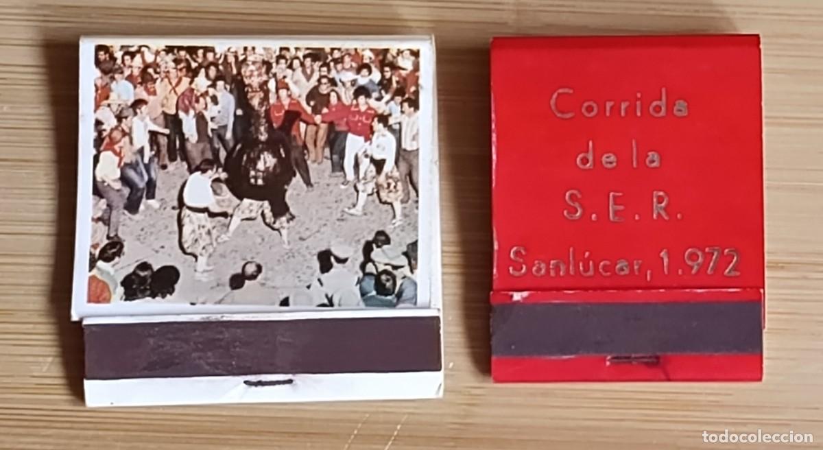 Matchboxes: Lote 2 cajitas de cerillas vintage Fiestas de Espa&ntilde;a La Patum 70sy Corrida de la S.E.R. Sanl&uacute;car
