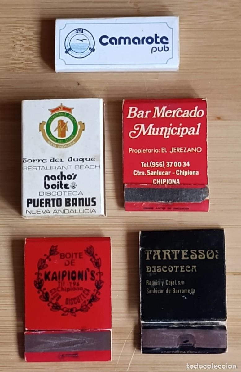 Matchboxes: Lote 5 cajitas libretas de cerillas vintage Discotecas y Hosteler&iacute;a Puerto Ban&uacute;s Chipiona Sanl&uacute;car