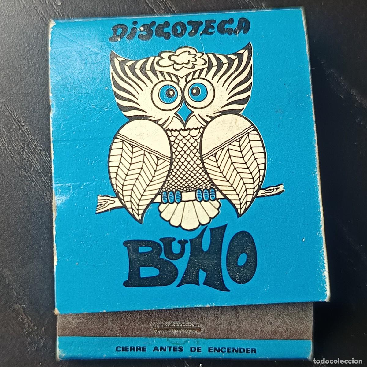 Cajas de cerillas: Caja de cerillas publicitaria Discoteca Buho Valencia a&ntilde;os 70