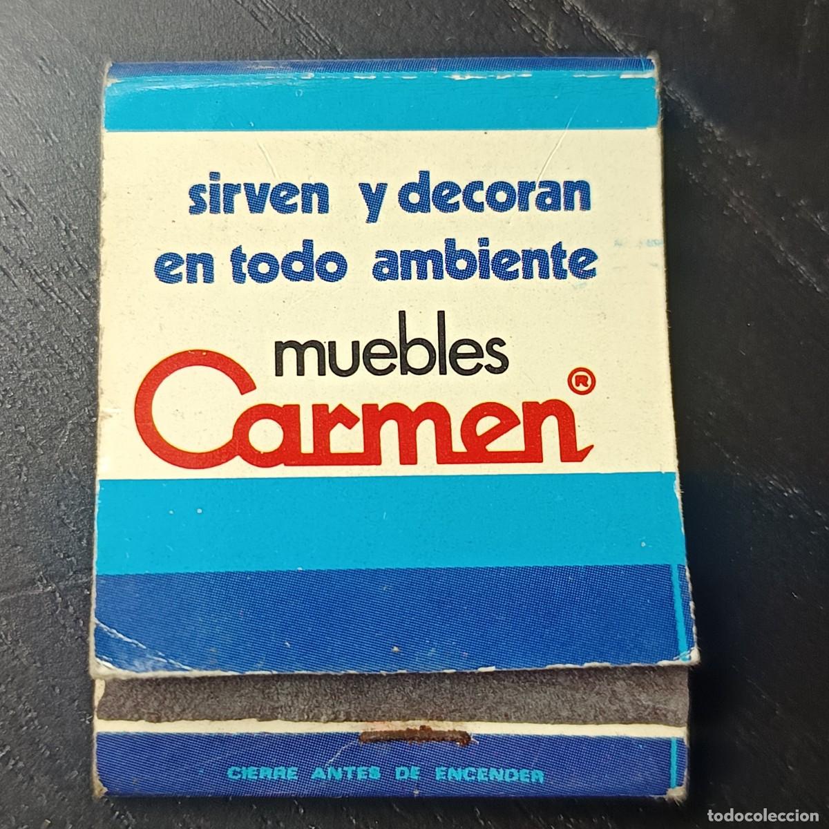 Cajas de cerillas: Caja de cerillas publicitaria Muebles Carmen a&ntilde;os 60‑70 dise&ntilde;o vintage espa&ntilde;ol