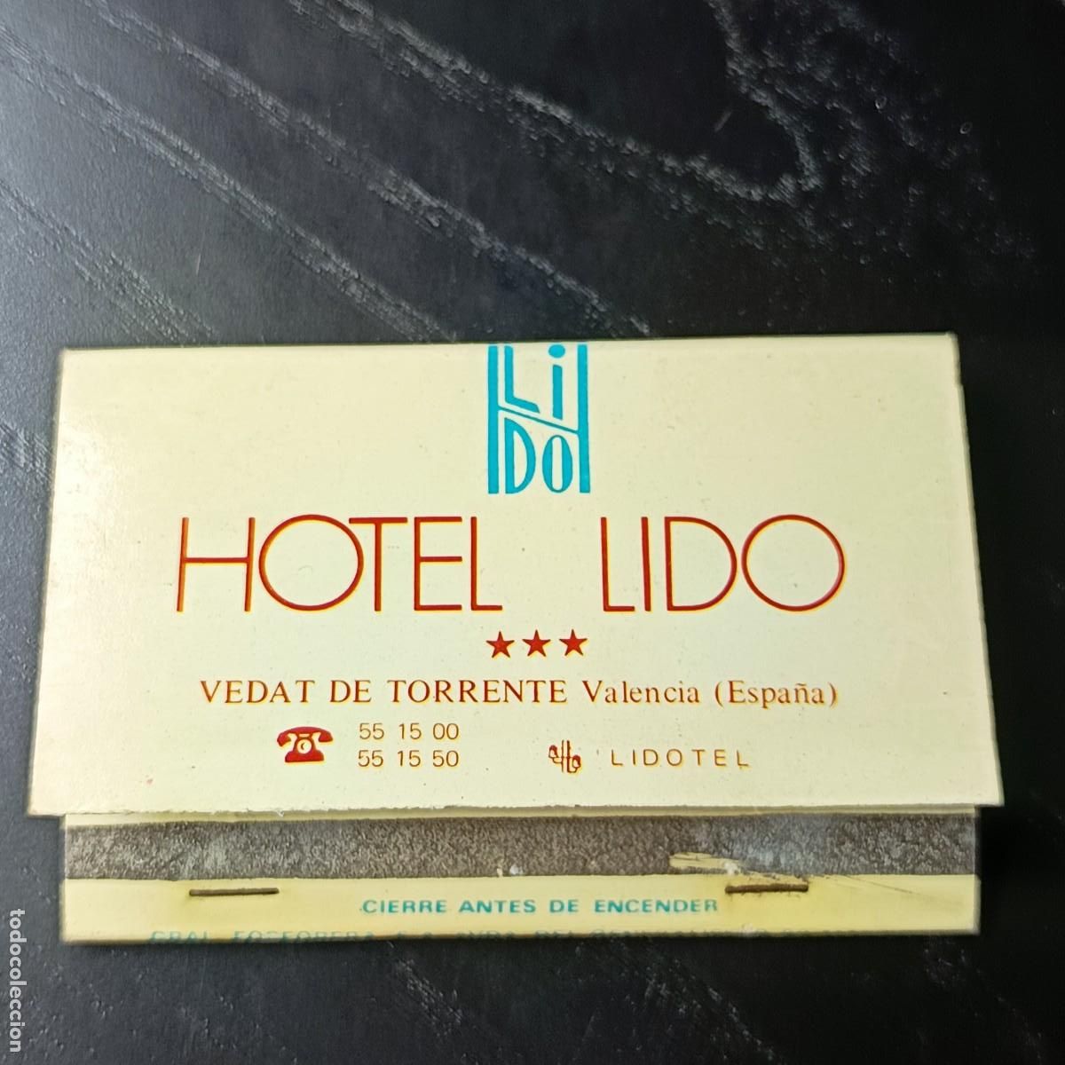 Cajas de cerillas: Caja de cerillas publicitaria Hotel Lido Vedat de Torrente Valencia a&ntilde;os 60‑70