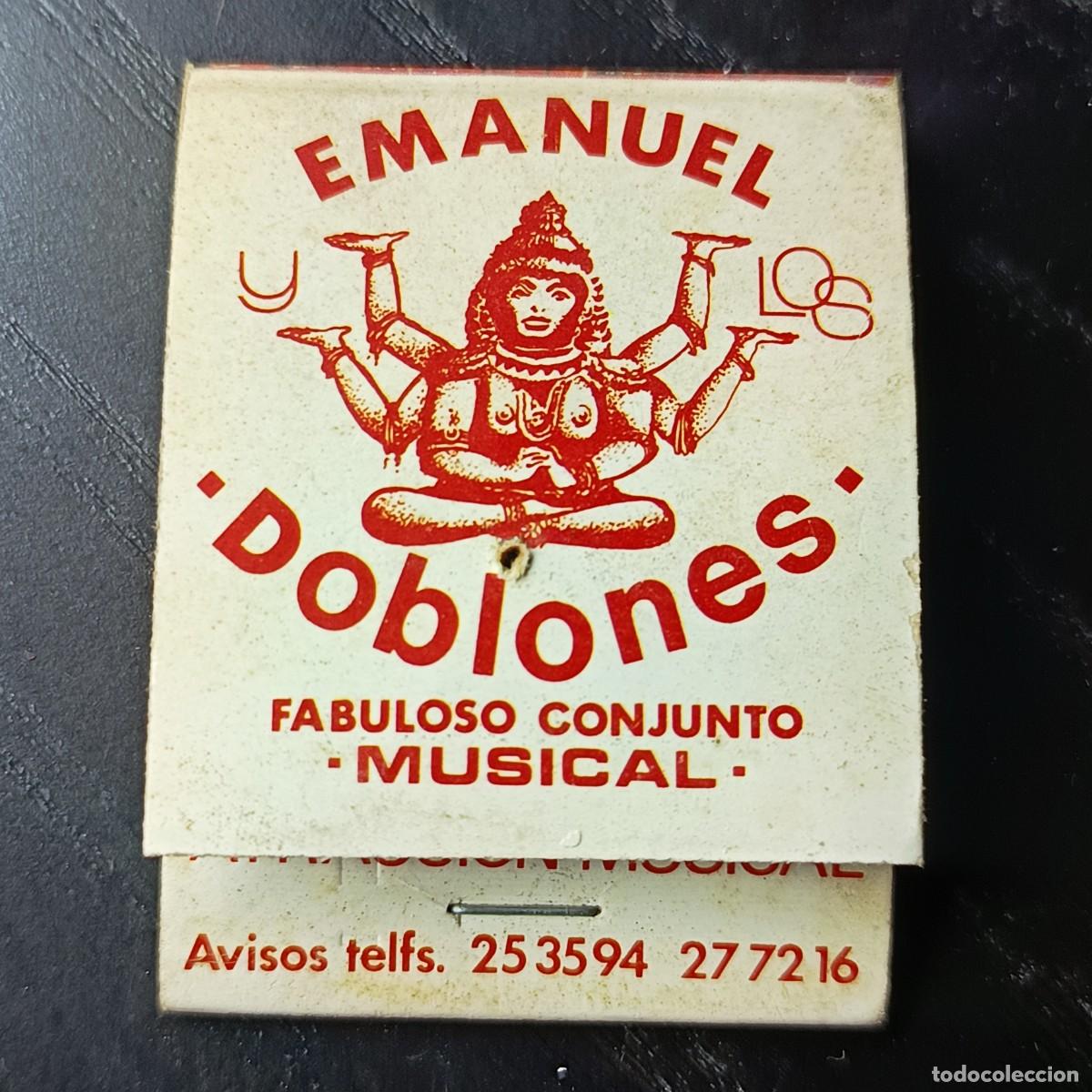 Cajas de cerillas: Caja de cerillas publicitaria Emanuel Los Doblones conjunto musical L&M a&ntilde;os 70