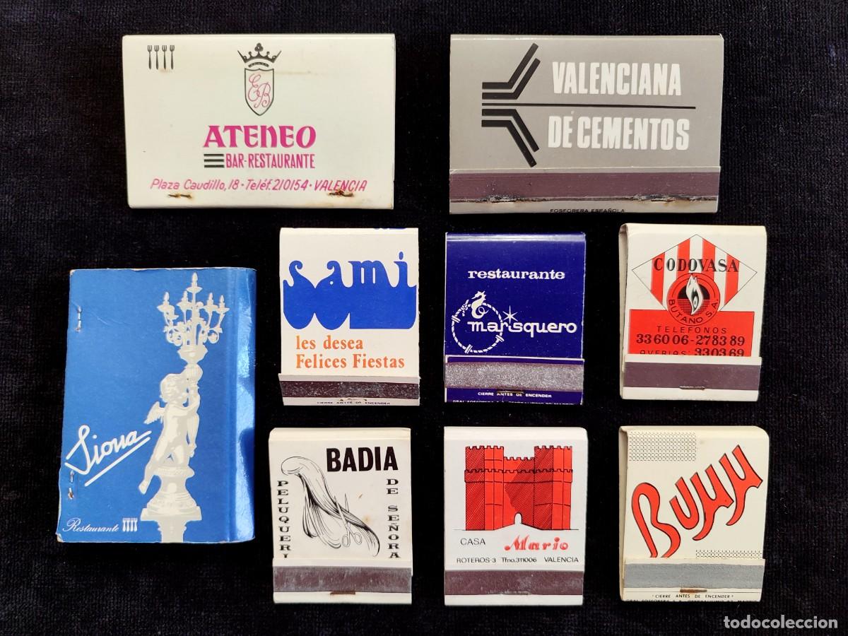 Streichholzschachteln: LOTE DE 9 CAJAS DE CERILLAS PUBLICIDAD VALENCIA. A&Ntilde;OS 60-70