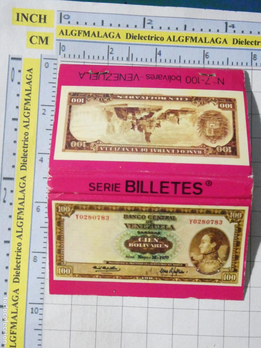 Cajas de cerillas: CAJA CAJETILLA DE CERILLAS. BILLETES DEL MUNDO BILLETE DE VENEZUELA 100 BOLIVARES