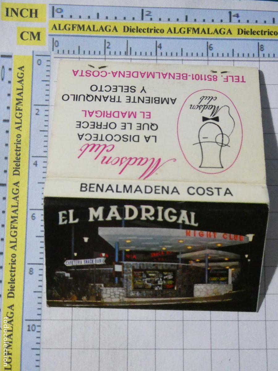 Cajas de cerillas: CAJA CAJETILLA DE CERILLAS. DISCOTECA PUB NIGHT CLUB EL MADRIGAL BENALM&Aacute;DENA