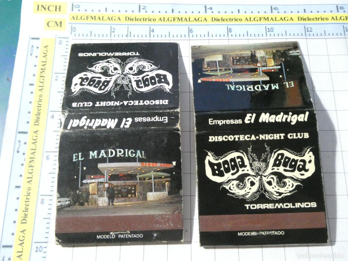 Cajas de cerillas: 2 CAJA CAJETILLA DE CERILLAS DISCOTECA PUB NIGHT CLUB EL MADRIGAL BENALM&Aacute;DENA BOGA BOGA TORREMOLINOS