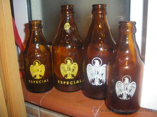 Coleccionismo de cervezas: 3 BOTELLAS DE CERVEZA AGUILA. 2 TERCIOS Y QUINTO. FALTA EL BOTELLIN ESPECIAL.