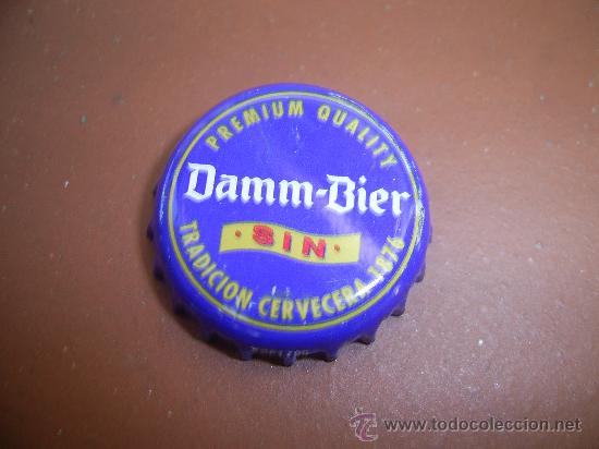 Coleccionismo de cervezas: ANTIGUA CHAPA BOTTLE CAP BEER TAP&Oacute;N CORONA CERVEZA DAMM SIN. FAB. CHAPA U---LOTE N. 744----CARMANJO