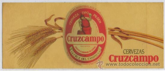 Coleccionismo de cervezas: PEGATINA DE CERVEZA TIPO PILSEN CRUZCAMPO GRANDE 80&acute;S BEBIDA