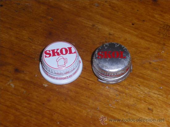 Collectable Beer: SKOL, 2 TAPONES DE ROSCA.