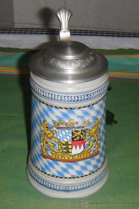 Coleccionismo de cervezas: jarra de cerveza con escudo de bayern y tapa de zinc