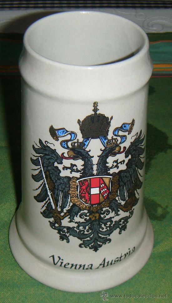 Coleccionismo de cervezas: jarra cerveza aguila bicefala del imperio austrohungaro hecha a mano