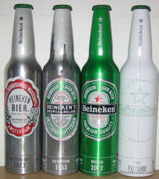 Coleccionismo de cervezas: Set completo de 4 botellas de aluminio de cerveza Heineken. Holanda