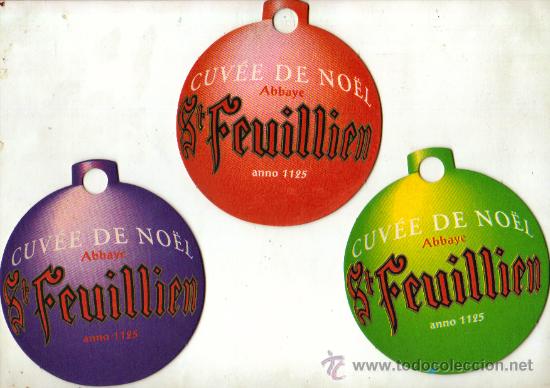 Sammeln von Brauereiartikeln: POSAVASOS PUBLICIDAD CERVEZA BELGA ST FEUILLIEN ***CUV&Eacute;E DE NO&Euml;L ***LOTE 3 UNIDADES