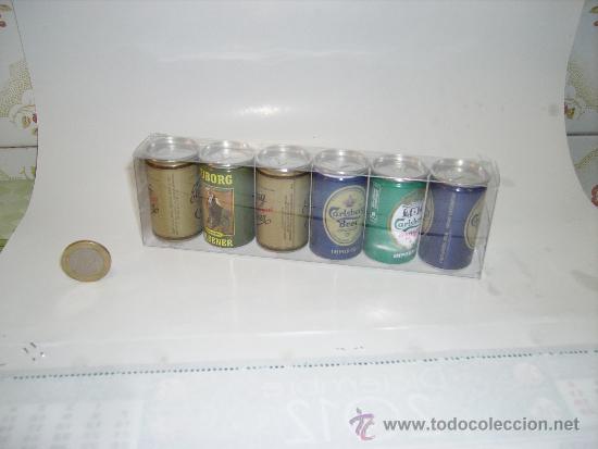 Collezionismo di birre: BONITA CAJA EXPOSITORA CON 6 LATITAS DE CERVEZA EN MINIATURA