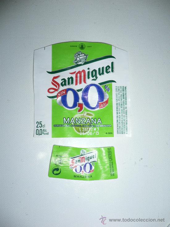Coleccionismo de cervezas: ETIQUETA DE SAN MIGUEL 0,0 MANZANA