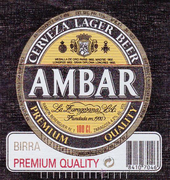 Coleccionismo de cervezas: ETIQUETA CERVEZA AMBAR 100 CL.