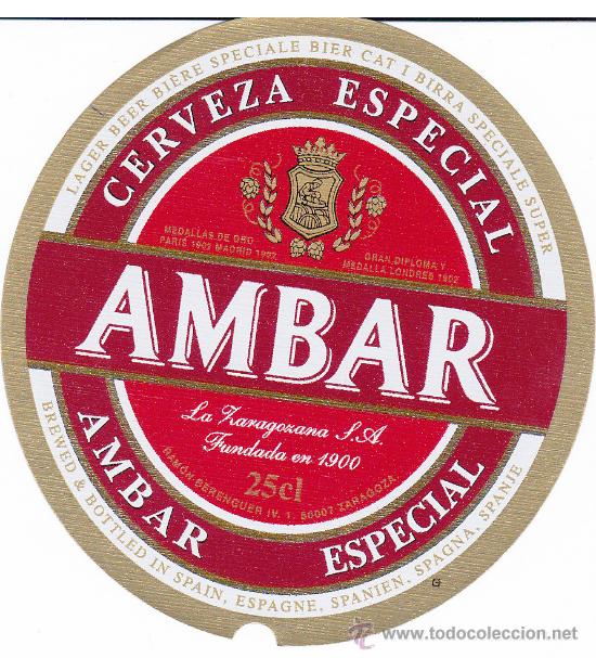 Coleccionismo de cervezas: ETIQUETA CERVEZA AMBAR 25 CL.