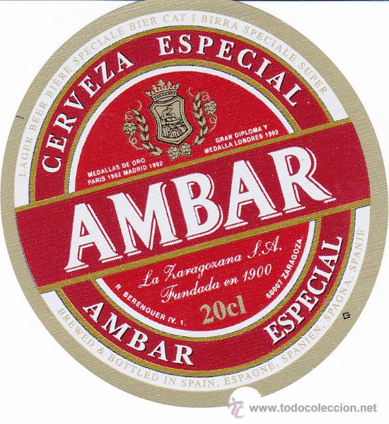 Coleccionismo de cervezas: ETIQUETA CERVEZA AMBAR 20 CL.