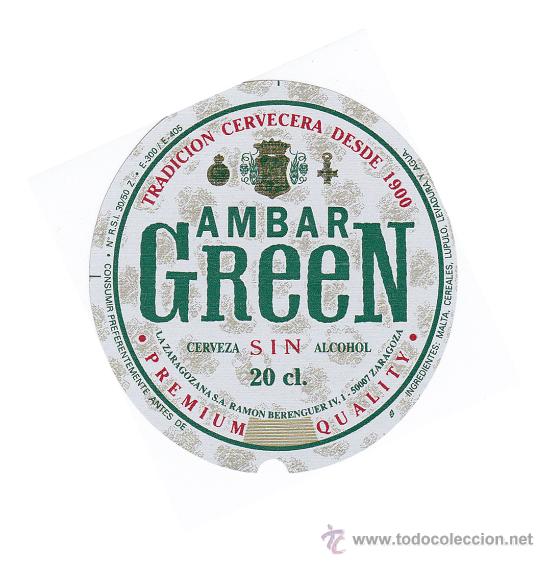Coleccionismo de cervezas: ETIQUETA CERVEZA AMBAR GREEN SIN 20CL.