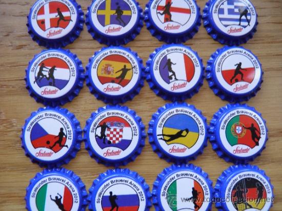 Colecionismo de cervejas: SET COMPLETO 16 CHAPAS CERVEZA STRALSUNDER.EUROCOPA 2012 (1).NUEVAS. ALEMANIA.-LOTE N. 2022-CARMANJO