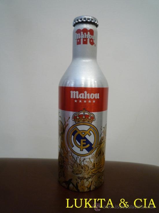 botella cerveza R.Madrid vacia, Botelín Real Madrid Mahou