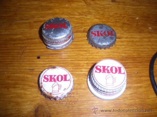 Coleccionismo de cervezas: CERVEZA SKOL, 2 CHAPAS Y 2 TAPONES.