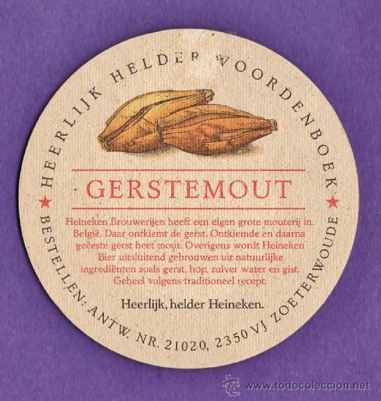 Coleccionismo de cervezas: posavasos - cerveza - heineken - gerstemout - holanda - foto reverso