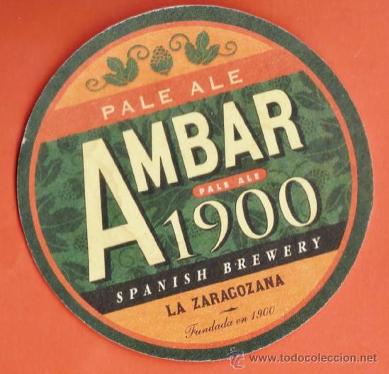Coleccionismo de cervezas: posavasos - cerveza - ambar 1900 - espa&ntilde;a / la zaragozana - pale ale - 8,7 cm - reverso en blanco