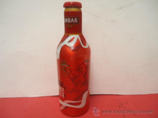 Coleccionismo de cervezas: BOTELLA CERVEZA AMBAR  RUGE ZARAGOZA  REAL ZARAGOZA FUTBOL