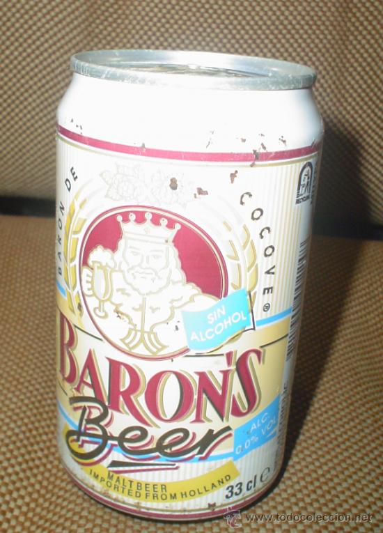 Collezionismo di birre: LATA DE CERVEZA BARON'S BEER. BARON DE COCOVE. SIN ALCOHOL. HOLANDA 33 CL. CERRADA. LLENA. VER FOTOS