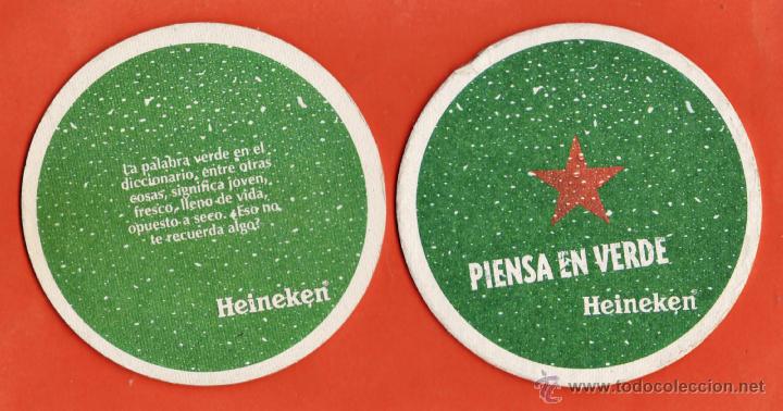 Coleccionismo de cervezas: posavasos - cerveza heineken / holanda - piensa en verde / la palabra verde en ....