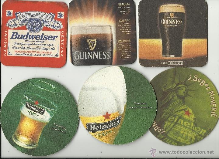 Coleccionismo de cervezas: 6 posavasos cervezas 3 de  heineken,2 de guinnes ,1 de budweiser