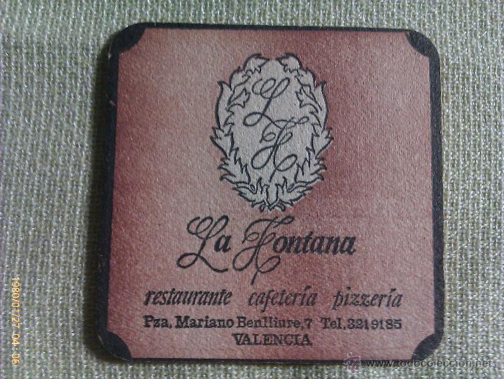 Coleccionismo de cervezas: Posavasos Restaurante La Fontana. Plaza Mariano Benlliure. Valencia. Espa&ntilde;a