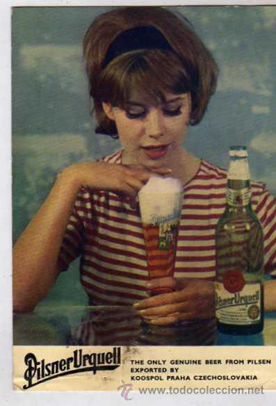 Coleccionismo de cervezas: Postal radioaficinado con publicidad de cerveza Pilsner Urquell. Checoslovaquia