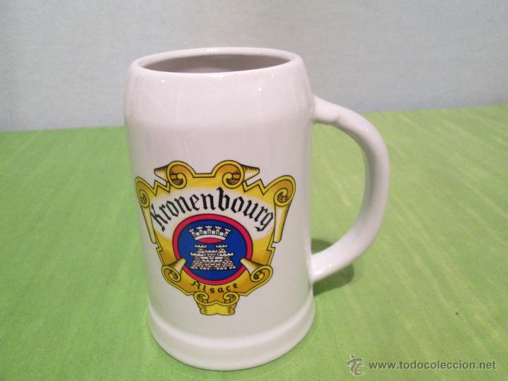 Coleccionismo de cervezas: ANTIGUA JARRA DE CERVEZA CON PUBLICIDAD DE KRONENBOURG FABRICADA EN PORCELANA DE MOAHSA ESPA&Ntilde;A.