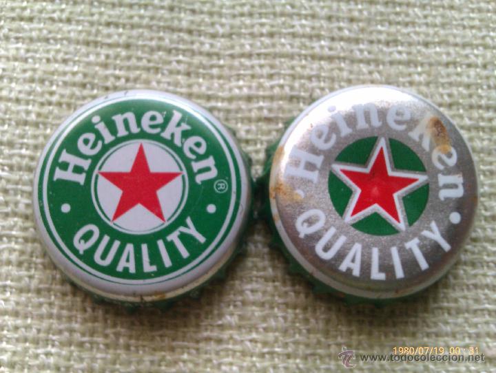 Coleccionismo de cervezas: Lote 2 Chapas Kronkorken Caps Tappi Cerveza Heineken. Estados Unidos de Am&eacute;rica-Espa&ntilde;a