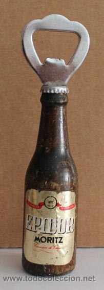 Coleccionismo de cervezas: ANTIGUO ABRIDOR EN FORMA DE BOTELLA DE MADERA CERVEZA EPIDOR MORITZ