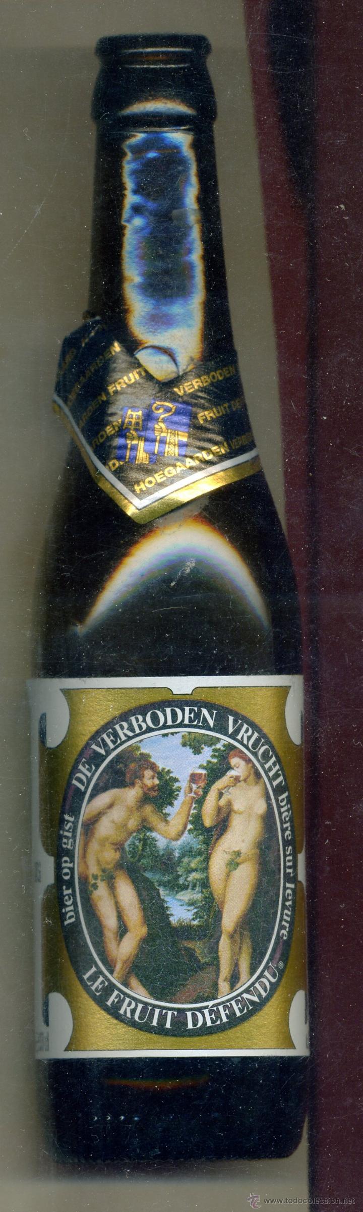 Coleccionismo de cervezas: BOTELLA CERVEZA VACIA / SIN CHAPA - LE FRUIT DEFENDU / HOEGAARDEN - CAD. 05.15 - ADA Y EVA / EROTICA