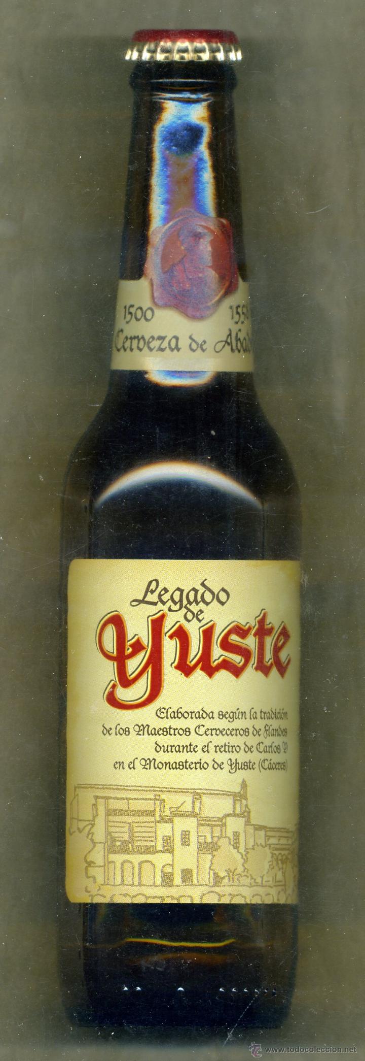 Coleccionismo de cervezas: botella cerveza vacia 33cl sin chapa- legado yuste - espa&ntilde;a -  -054625893/4/5 etiquetas