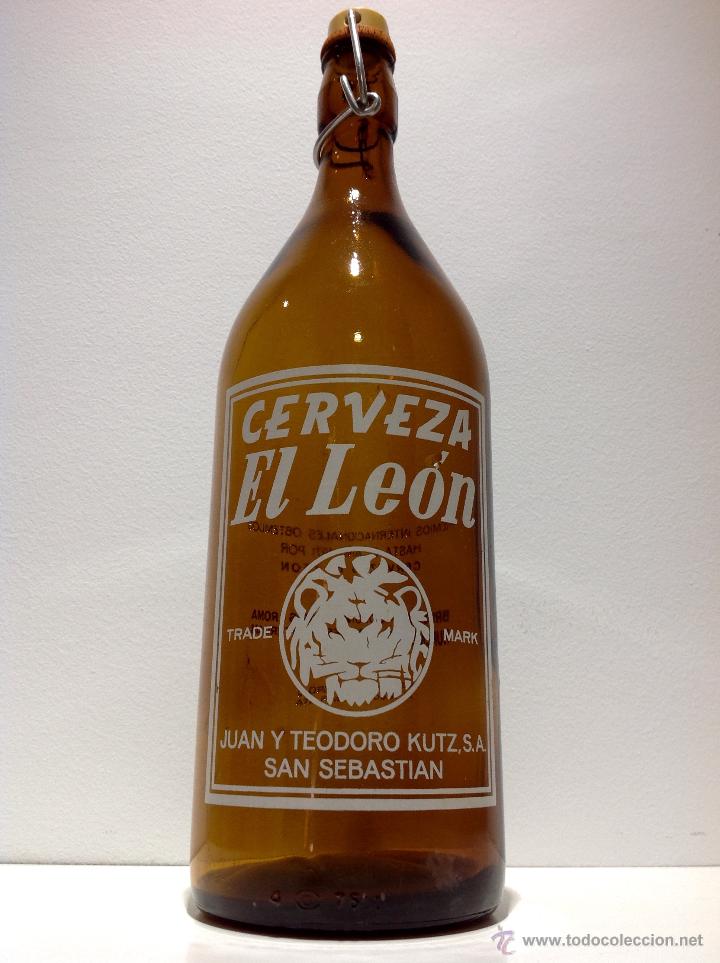 Collectionnisme de bi&egrave;res: ANTIGUA BOTELLA DE CERVEZA DE UN LITRO * EL LE&Oacute;N * SERIGRAFIA