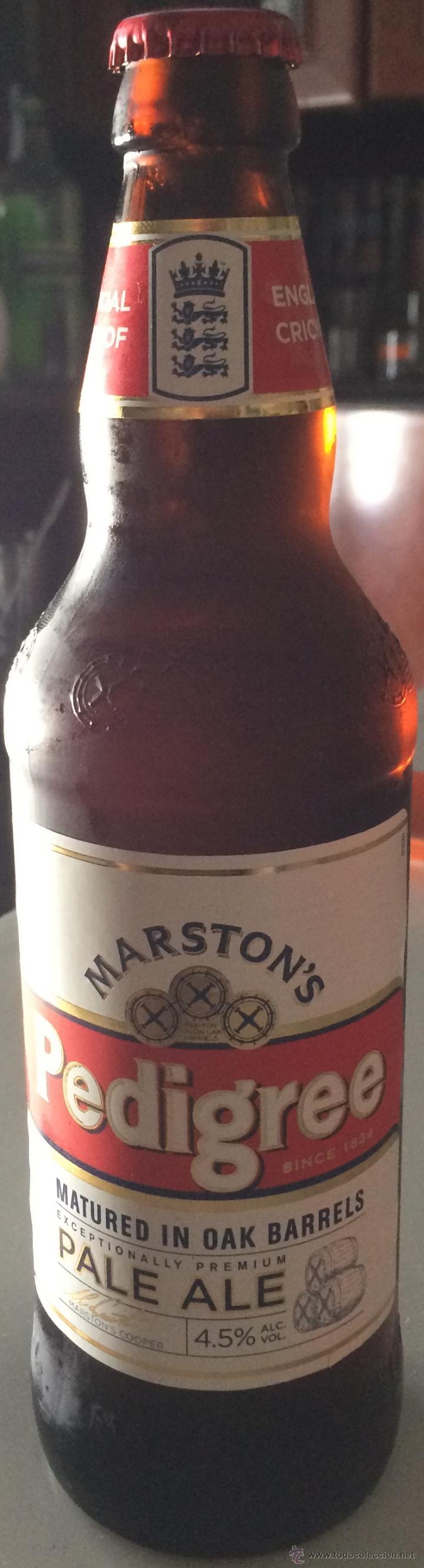 Coleccionismo de cervezas: Botella de cerveza Marton's Pedigree Pale Ale, Reino Unido. Medio litro. Vac&iacute;a con chapa.