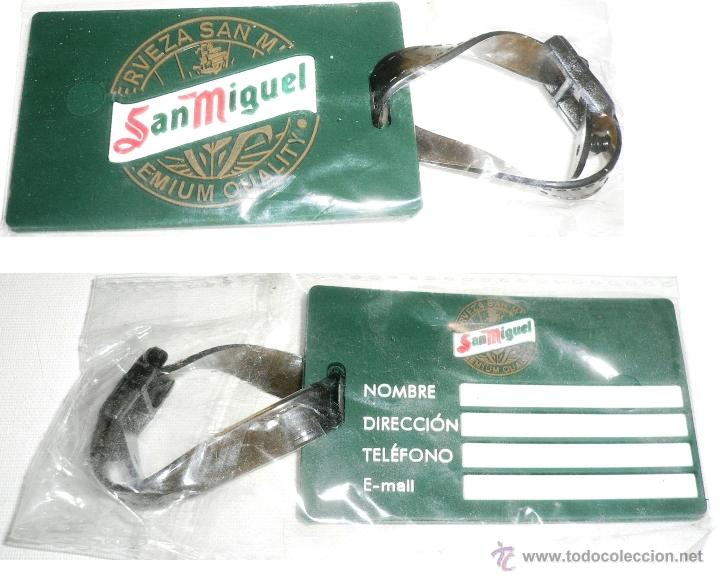 Coleccionismo de cervezas: ETIQUETA PARA MALETA PROMOCI&Oacute;N SAN MIGUEL. MIDE 12cm X 5cm.