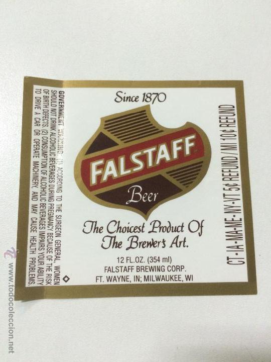 Coleccionismo de cervezas: ETIQUETA CERVEZA FALSTAFF, BREWING, ESTADOS UNIDOS , BEER LABEL.